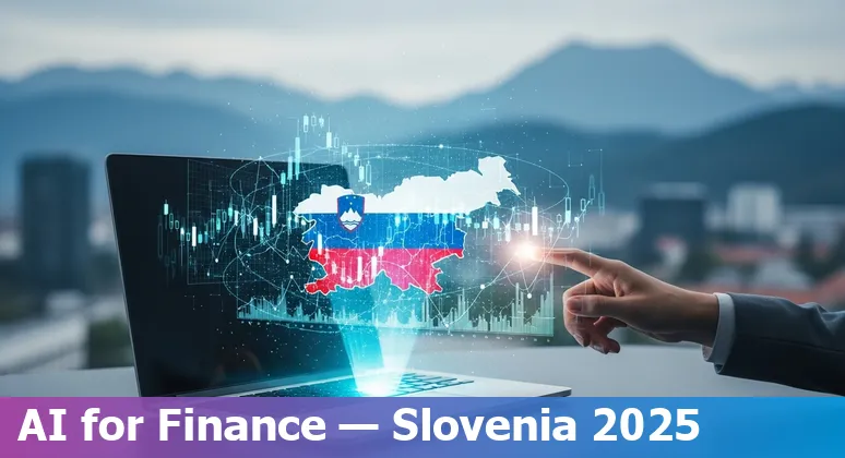 Finance professional reviewing AI dashboard in Ljubljana, Slovenia, 2025