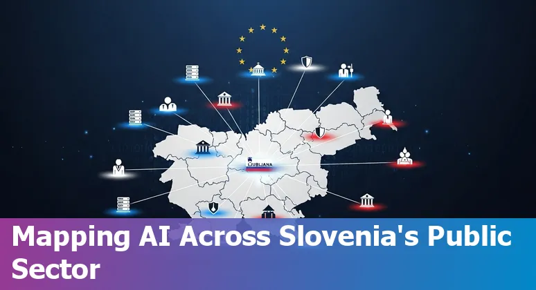 Illustration of AI in Slovenia's government 2025 showing Vega supercomputer, public services and AI deployment in Slovenia
