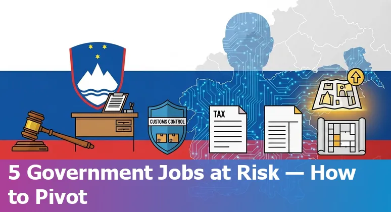 Slovenian public servants collaborating with AI tools, symbolising jobs adapting to AI in government.