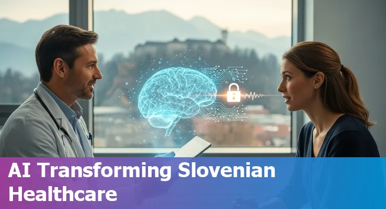 Illustration of AI in Slovenian healthcare: radiology, genomics, chatbots, pathology and hospital operations