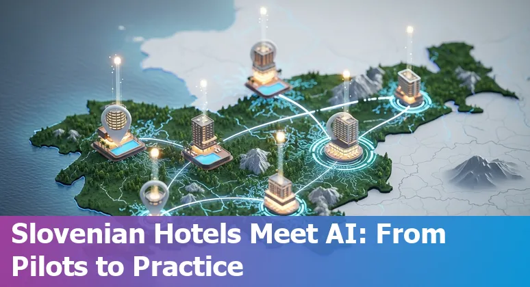 Hotel staff using AI dashboards and virtual advisor Alma at a Slovenian hotel, Slovenia 2025
