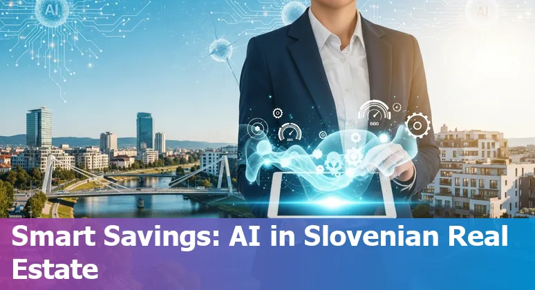 Illustration of AI applications helping real estate companies in Slovenia reduce costs and improve efficiency
