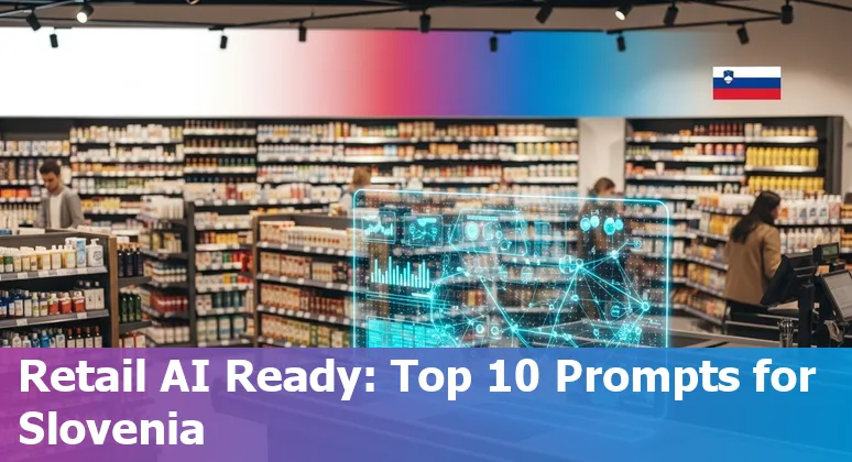 Illustration of AI use cases in Slovenian retail with personalization, forecasting, computer vision and conversational AI icons