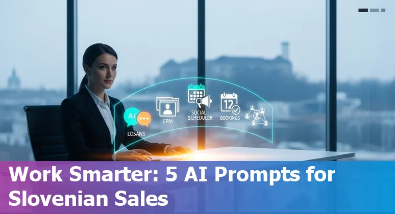 Sales professional in Slovenia using AI prompts on laptop to craft personalised outreach in Slovenian