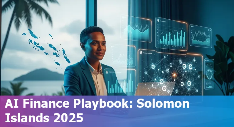 Finance professional using AI dashboard in Solomon Islands office, 2025