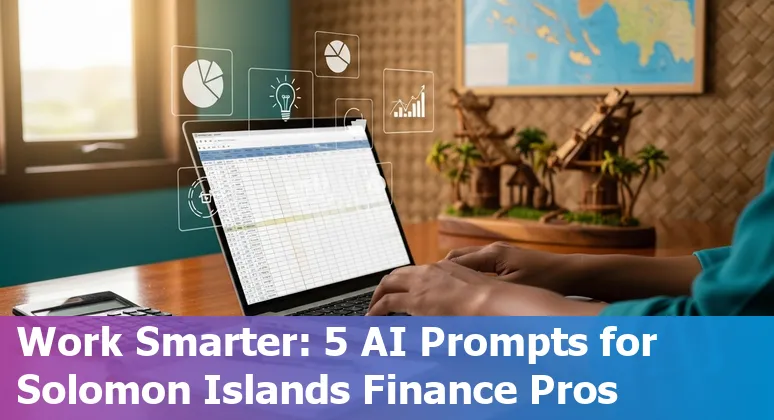 Finance professional using AI prompts with a map of Solomon Islands and notes about Walande relocation and seawall needs.