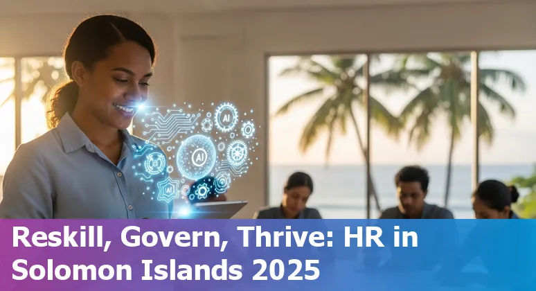 HR team meeting with laptop showing AI tools — Solomon Islands HR leaders planning AI adoption in 2025
