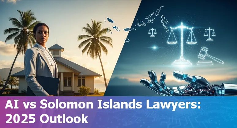 Illustration showing AI and legal work in the Solomon Islands, 2025 — lawyer and AI assistant