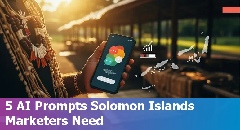 Solomon Islands marketer using AI on a laptop with island shoreline in the background