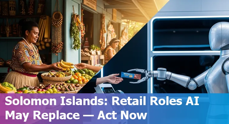 Shop in Honiara showing cashier, sales staff and customers adapting to mobile POS and AI in Solomon Islands retail.
