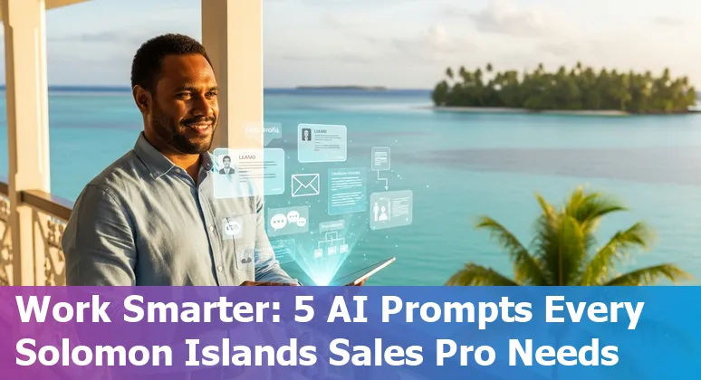 Solomon Islands sales professional using AI prompts on a laptop with local map in background