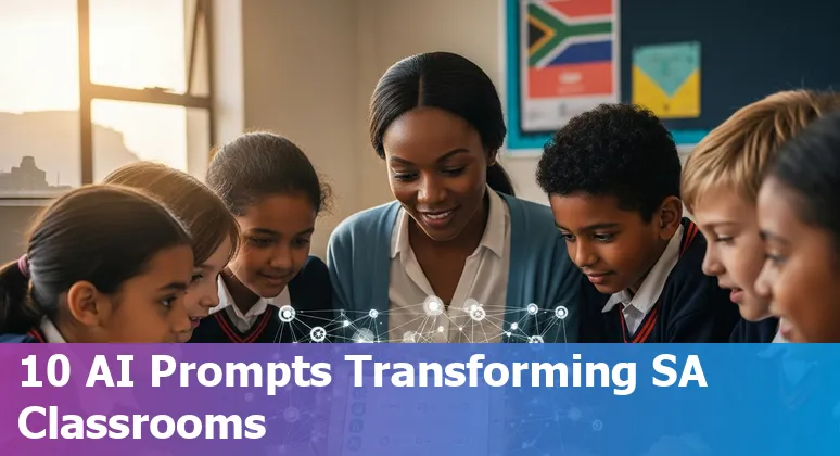Teacher using an AI-driven ADvLEARN dashboard with students in a South African classroom.
