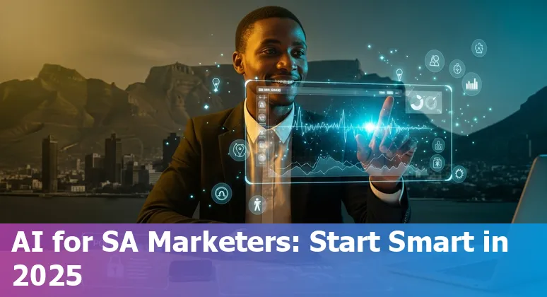 Graphic of AI marketing tools and a map of South Africa for marketing professionals in 2025 in South Africa