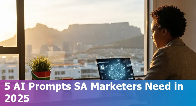 Icons of ChatGPT, Canva, HubSpot, Perplexity and Make.com over a South African map representing AI marketing tools