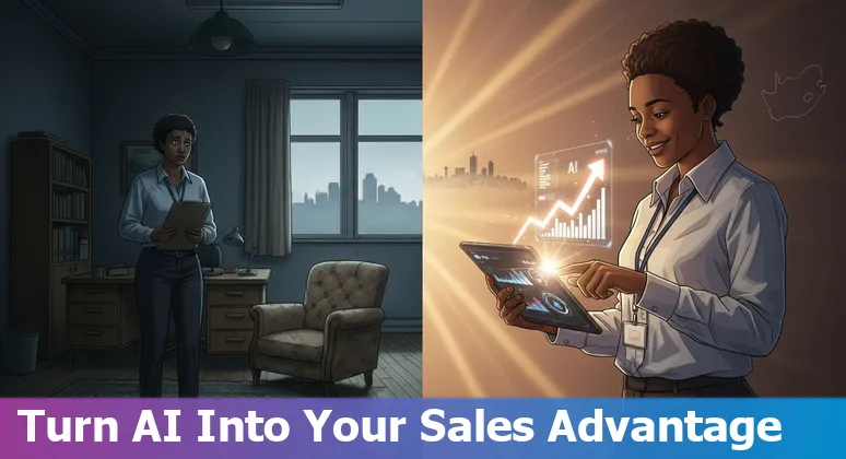 Salesperson using AI tools on a laptop in a South Africa office, 2025
