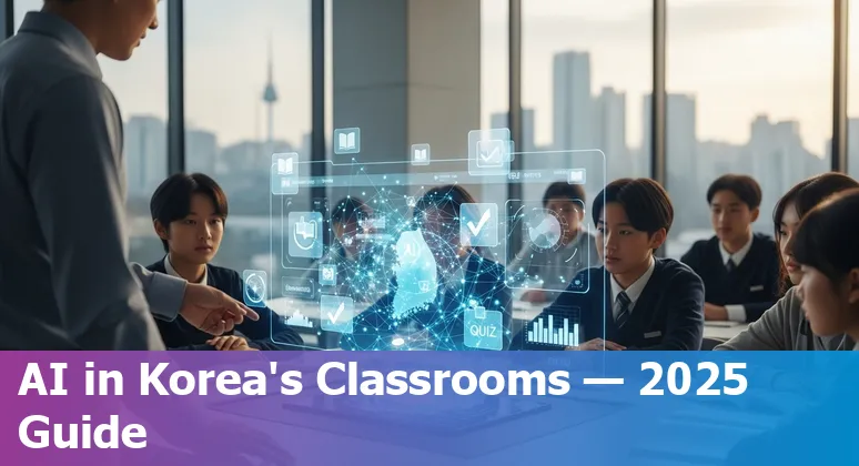 Students and teacher using AI digital textbooks in a South Korea classroom in 2025