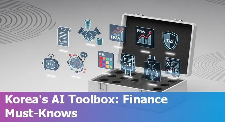 Finance professionals in South Korea reviewing AI tool dashboards and compliance checklists