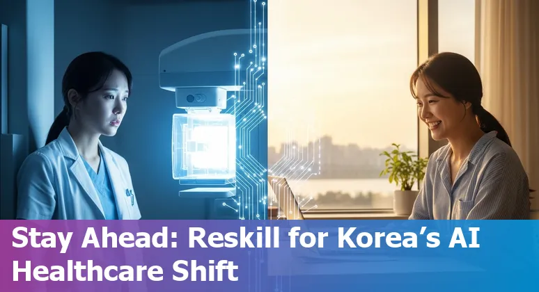 Healthcare worker and humanoid robot in a South Korean hospital corridor, symbolizing AI and human collaboration