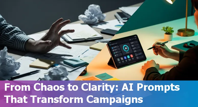 Korean marketer using AI prompts on a laptop with icons for Naver, Instagram, and KakaoTalk