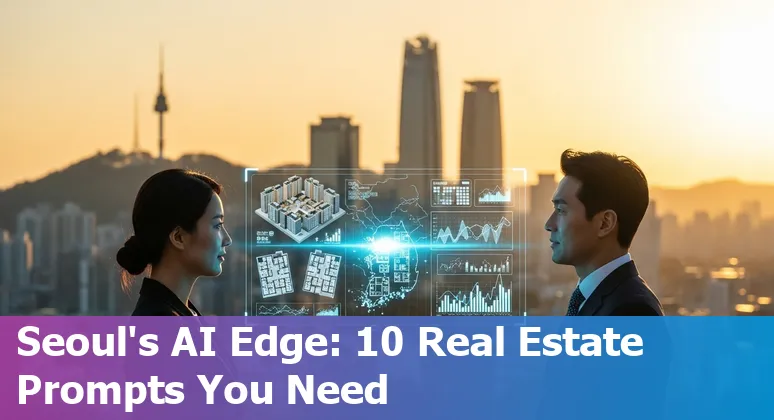 Collage showing AI-powered property listing, virtual staging, price charts and a Korean-language chatbot for South Korea real estate.