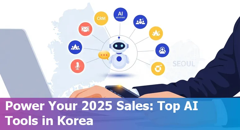 Collage of Salesforce, HubSpot, Cognism, Gong, Fireflies, Lavender, Copy.ai, Crystal, Overloop AI, ChatGPT logos over a map of South Korea.