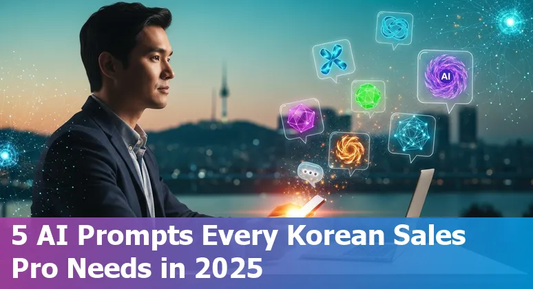 Sales professional in Seoul using AI tools like ChatGPT and Naver CLOVA on a laptop while reviewing prompts