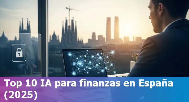 Collage of logos: Arya.ai, Zest AI, AlphaSense, DataRobot, HighRadius, Prezent, SymphonyAI, Darktrace, Bluedot, Tipalti over a Spanish finance backdrop