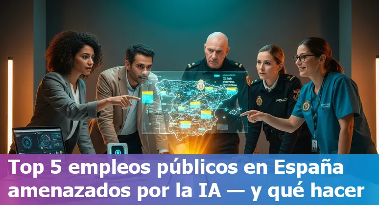 Spanish public servants learning AI tools with icons for GovTech Lab, ALIA and MareNostrum 5 in the background