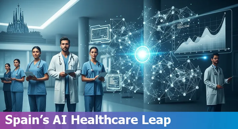 Illustration of AI improving healthcare cost savings and efficiency in Spain