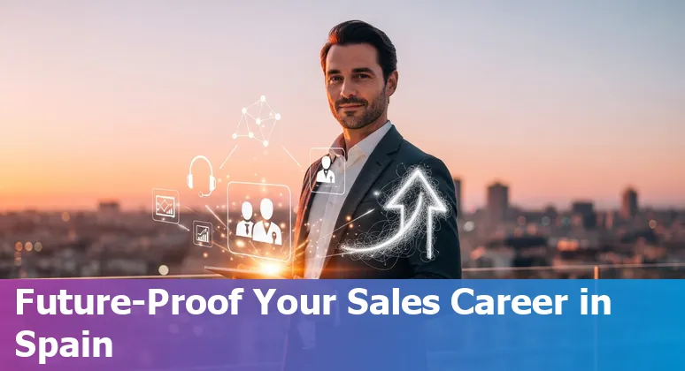 Illustration of AI tools boosting a sales team in Spain, showing collaboration between humans and AI in Spain