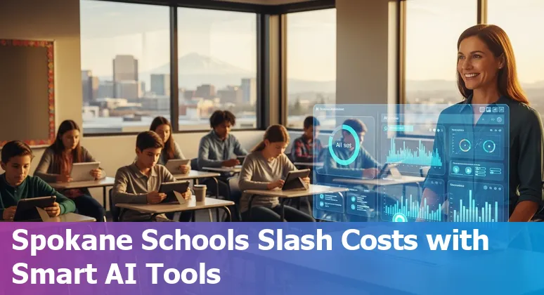 Education technology team in Spokane, Washington, US reviewing AI tools to cut costs and improve efficiency
