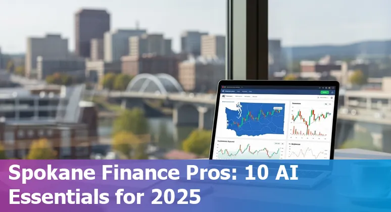 Finance professional using AI tools on laptop with Spokane skyline in background