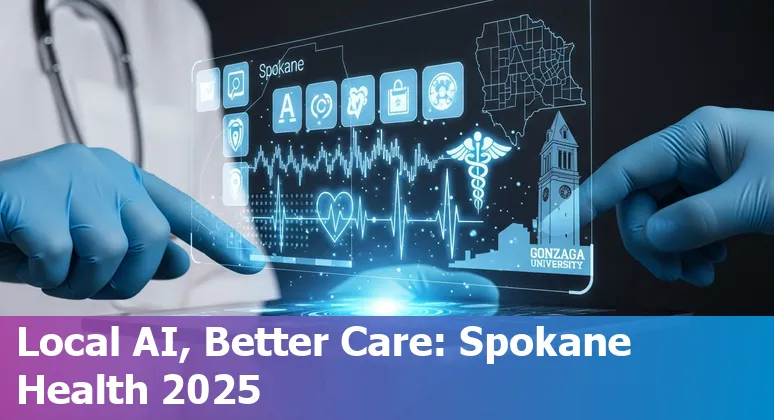 Healthcare AI collaboration in Spokane, Washington: clinician reviewing AI-driven dashboard with Spokane County health data.
