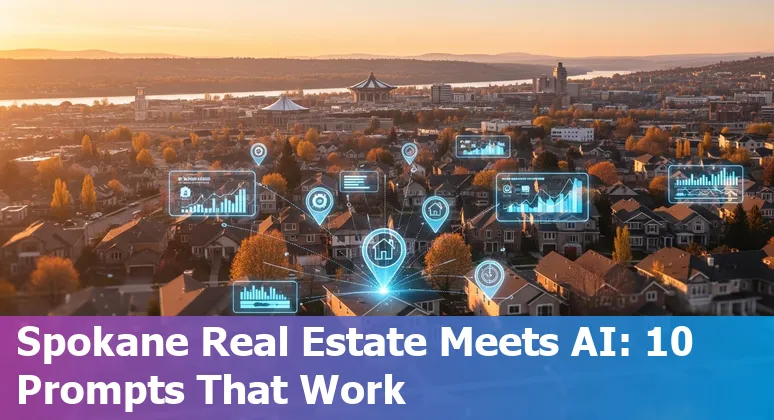 Agent using AI tools to analyze Spokane property data on a laptop with the Spokane skyline in the background