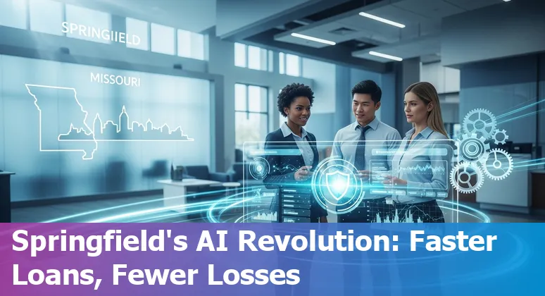 Financial services team in Springfield, Missouri, US discussing AI-driven automation and fraud detection on a laptop