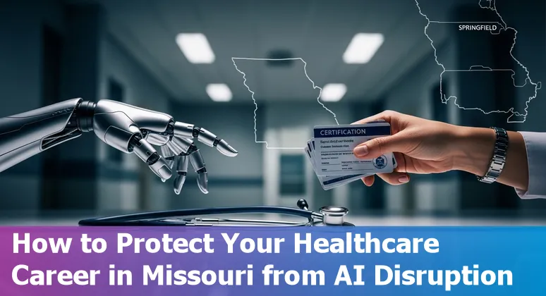 Healthcare worker using AI-assisted EHR on a tablet in a Springfield, Missouri clinic