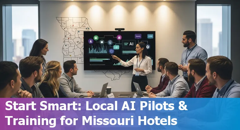 Hotel front desk tablet showing AI dashboard for Springfield, Missouri hotel in 2025
