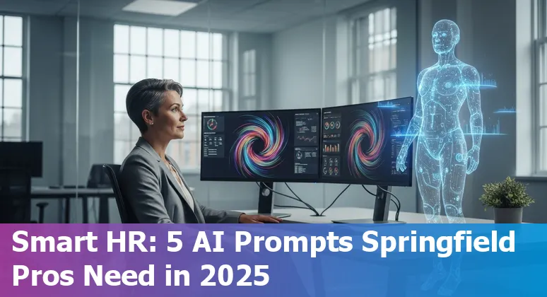 HR professional in Springfield, MO using AI prompts on a laptop for hiring and onboarding tasks