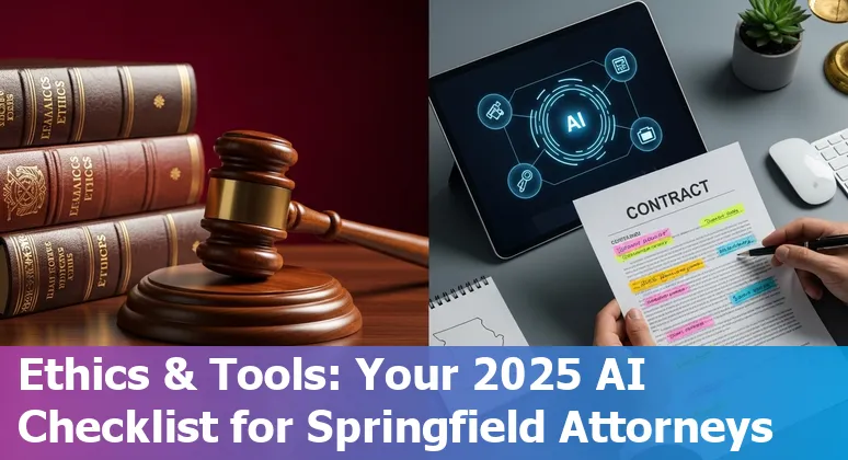 Springfield Missouri lawyers using AI tools in 2025, showing laptop with legal documents and Springfield skyline