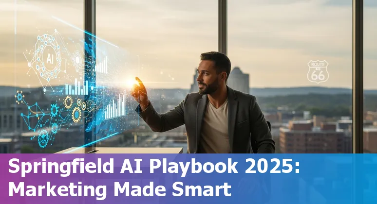 Marketing professional using AI tools in Springfield, Missouri in 2025, with local landmarks visible