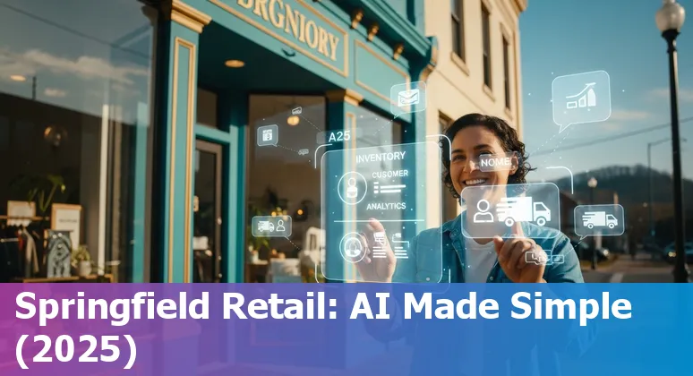 Retailers using AI tools in a Springfield, Missouri store in 2025: shelf scanning, analytics dashboards, and in-store kiosk.
