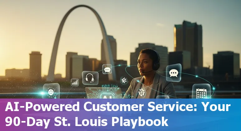 Customer service team using AI tools in St. Louis, Missouri skyline background, 2025