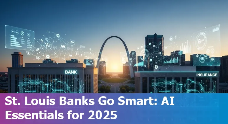 Illustration of AI in financial services with St. Louis, Missouri skyline and data/fintech icons