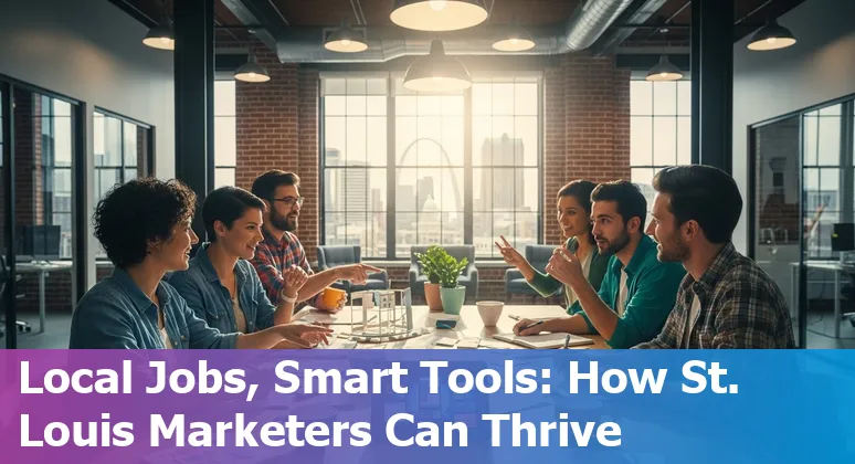 St. Louis, Missouri marketing team using AI tools in 2025 — skyline and Gateway Arch in background.