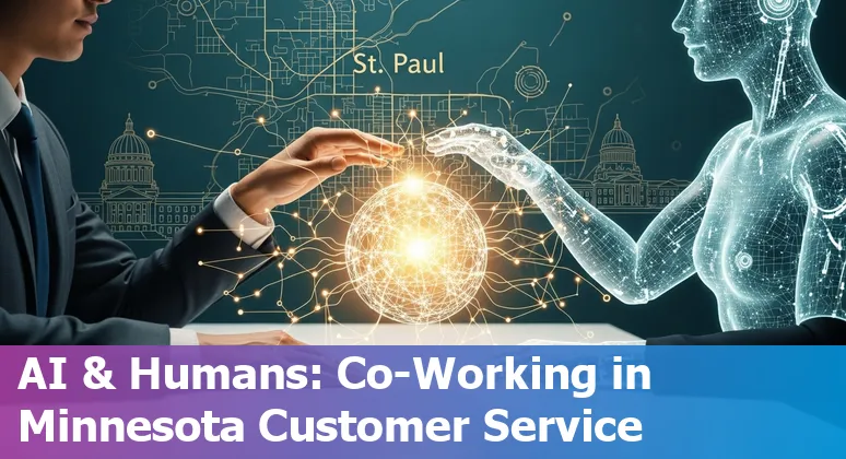 Customer service worker using AI tools in St Paul, Minnesota office — hybrid future in 2025