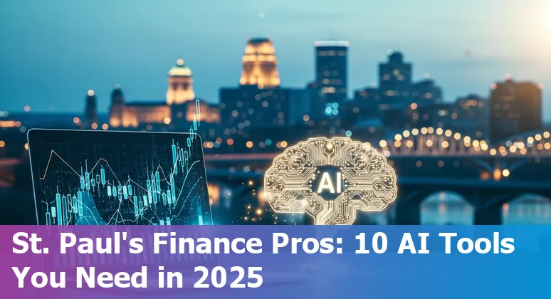 Collage of AI icons and finance symbols representing top AI tools for finance professionals in St Paul, Minnesota.