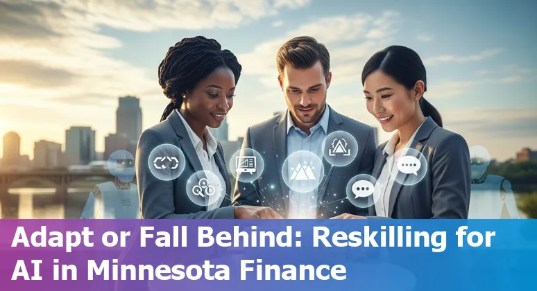 St. Paul skyline with financial icons and AI circuit overlay, illustrating AI impact on local finance jobs.