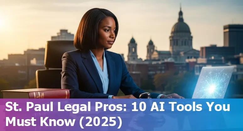 Lawyer using AI tools on laptop with St. Paul skyline in the background
