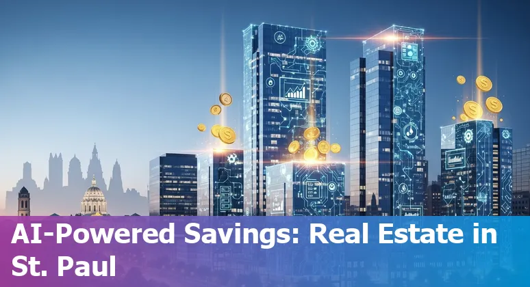 AI tools optimizing real estate operations in St Paul, Minnesota skyline with data overlays