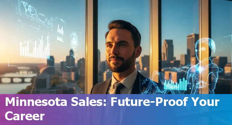 Salesperson using AI tools in St Paul, Minnesota office — Will AI replace sales jobs in St Paul, Minnesota?